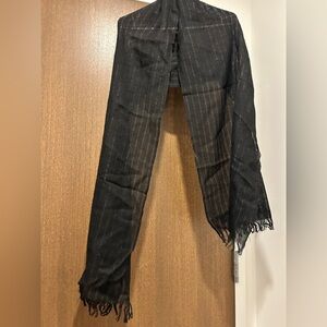 Ralph Lauren Black Sheer Pinstripe Scarf with Metallic Accents